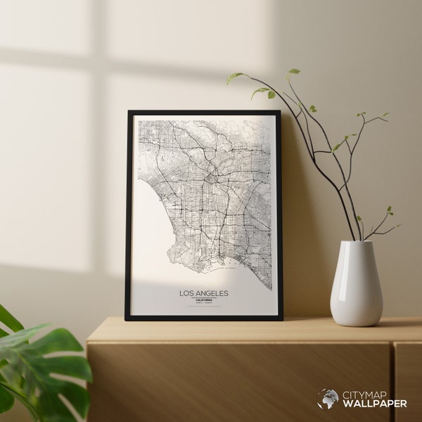 Map of Los Angeles to customize, Minimalist poster, Very detailed city plan on white background to print - Digital file -