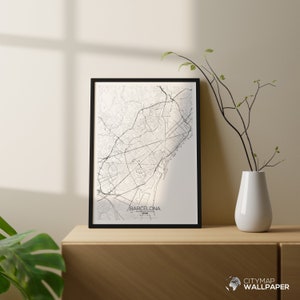 Mapa de Barcelona a personalizar, Cartel minimalista, Plano de ciudad muy detallado sobre fondo blanco para imprimir - Archivo digital -