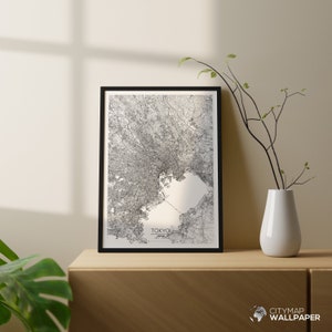 Mapa de Tokio para personalizar, Póster minimalista, Plano de la ciudad muy detallado sobre fondo blanco para imprimir - Archivo digital -