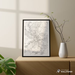 Mapa de Estocolmo para personalizar, Póster minimalista, Plano de la ciudad muy detallado sobre fondo blanco para imprimir - Archivo digital -