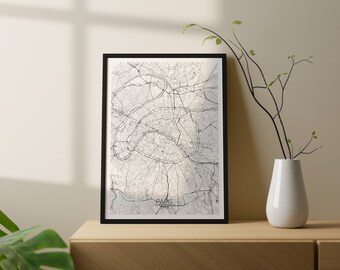 Paris City Map Poster, Customizable, Minimalist, Very detailed, White Background - Digital file -