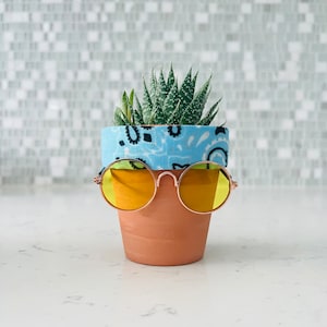 BUD the hippie Terracotta Face Planter Pot Sunglasses Bandana | Indoor Houseplant Planter Pot Funny Gift