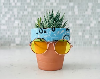 BUD the hippie Terracotta Face Planter Pot Sunglasses Bandana | Indoor Houseplant Planter Pot Funny Gift