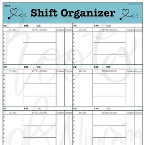 8 Patient CNA Shift Organizer/To-Do List/VitalSigns/Intake&Output