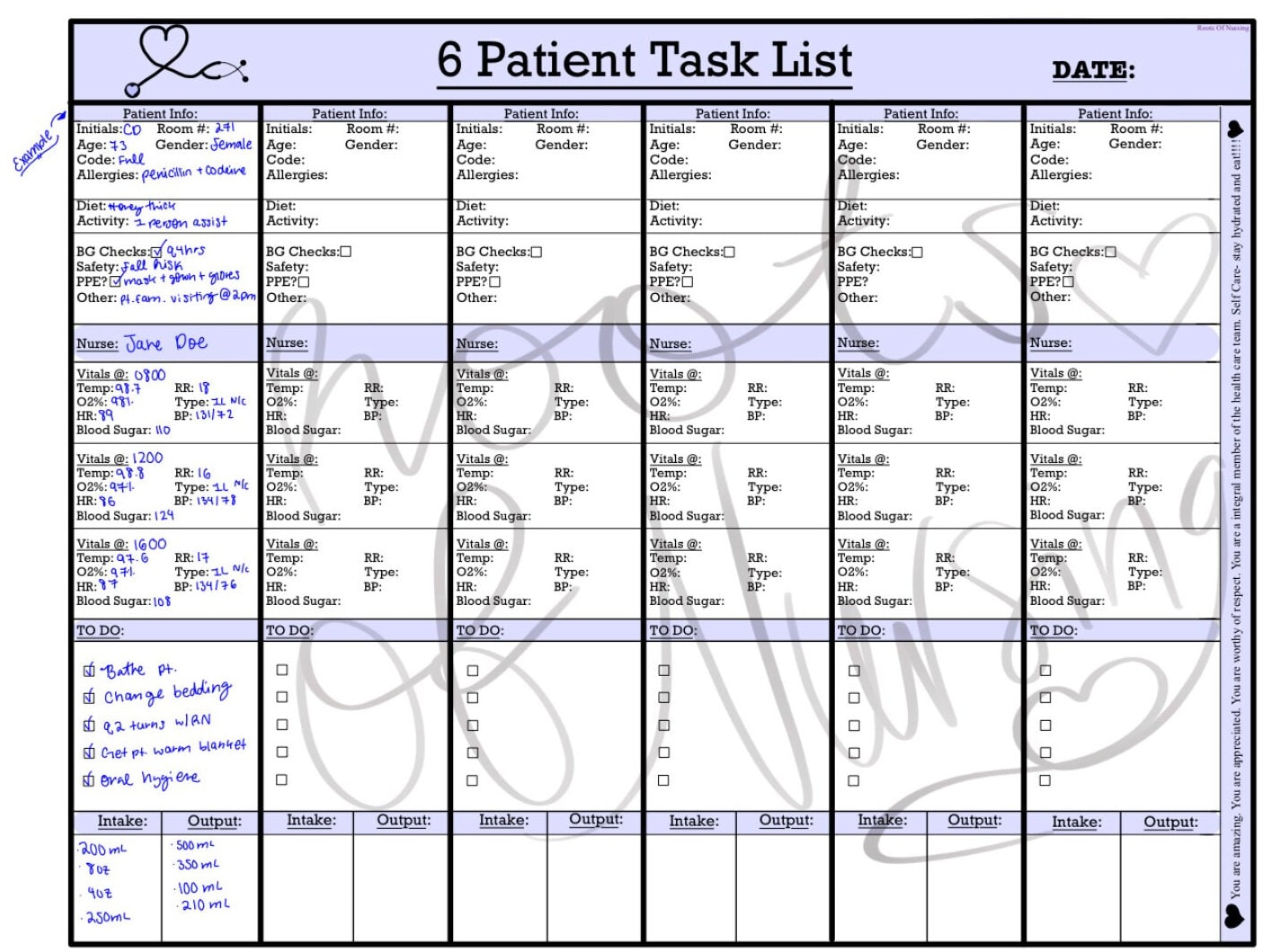 free printable cna daily assignment sheets pdf