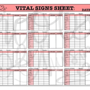 12 Patient Vital Signs Sheet