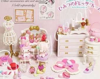2019 Discontinued RARE Popular Miniature Dollhouse Collection:  RE-MENT Saniro Screte Dress-Up Room - Full set / Single Box