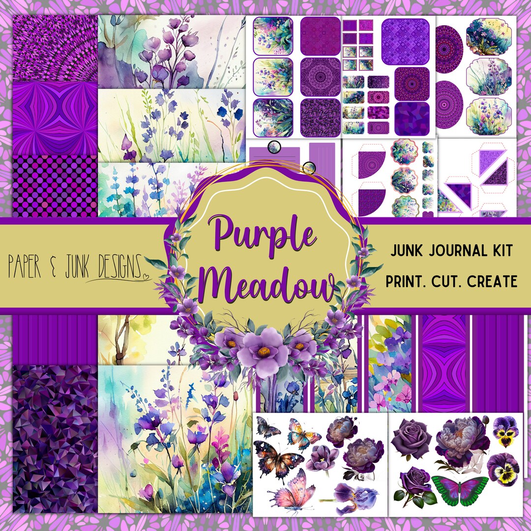 Printable Purple Meadow Junk Journal Scrapbooking Kit Matching