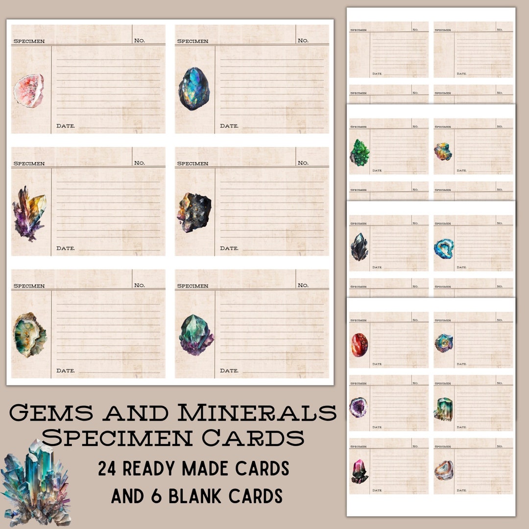 Printable Gems and Minerals Specimen Cards 24 Ready-made and 6 Blank ...