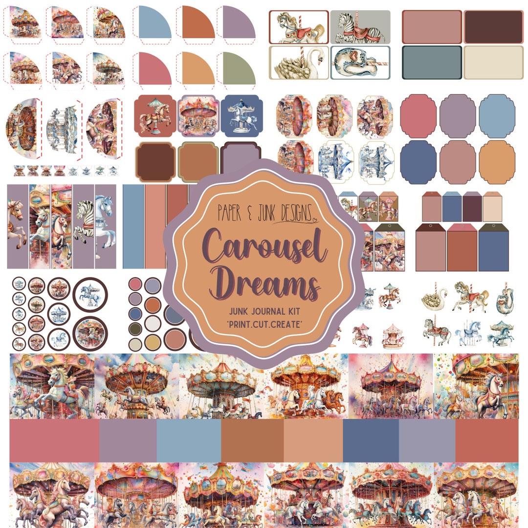 Printable carousel horses and dreams junk journal ephemera