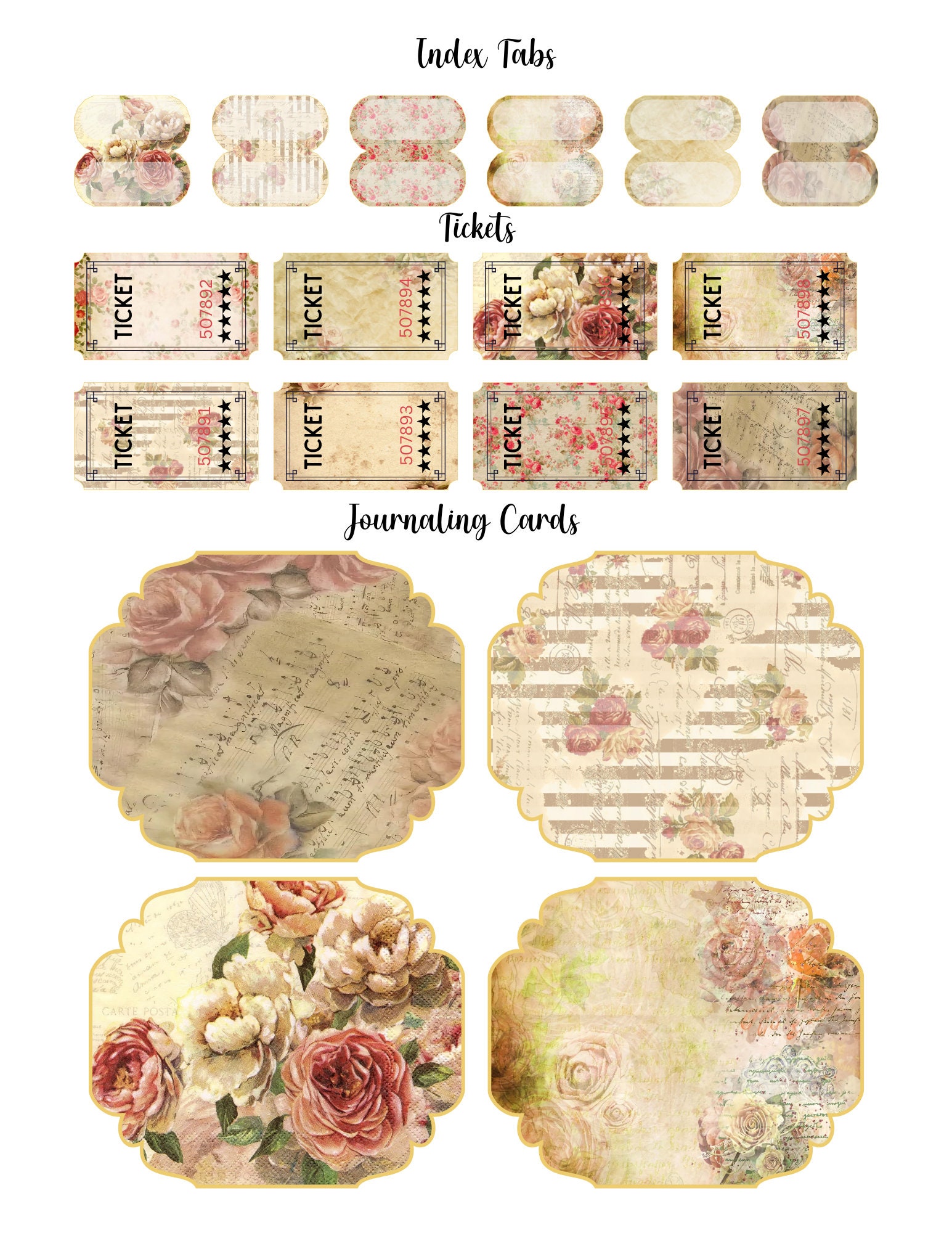 Printable Vintage Shabby Chic Flowers Junk Journal Scrapbooking Kit ...