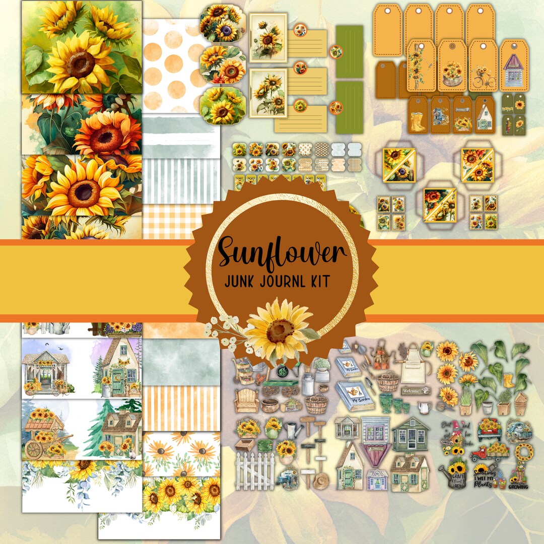 Printable Sunflower Junk Journal Scrapbook Kit Matching Coordinated ...