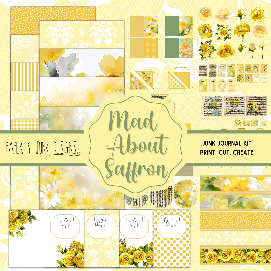 Printable Yellow Themed Junk Journal Kit and Scrapbooking Ephemera - Etsy