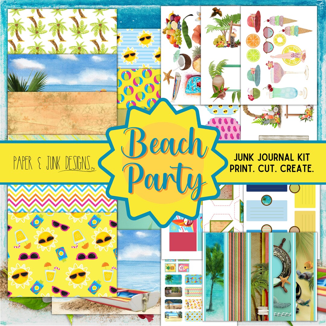 Printable Beach Party Oceanside Junk Journal Scrapbooking Kit Matching