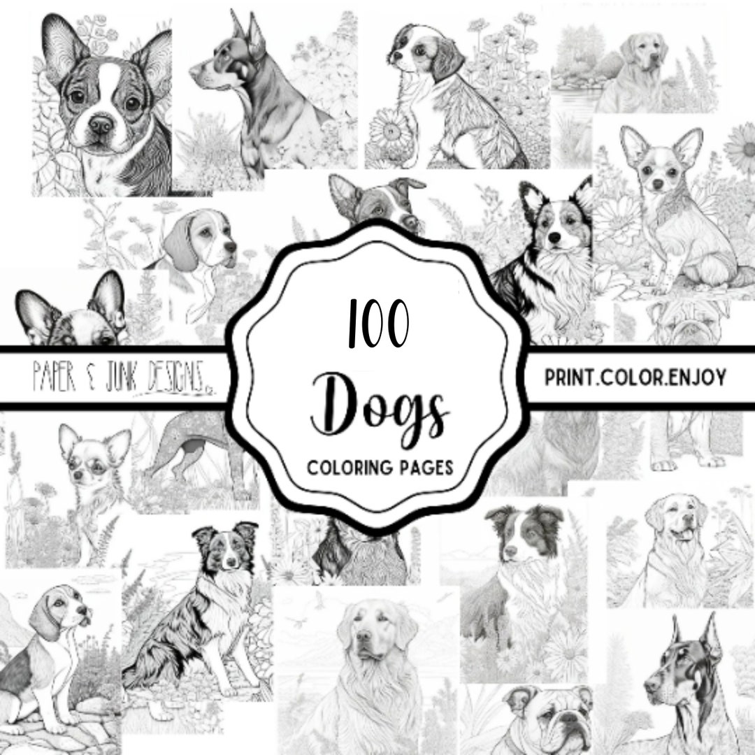 Printable Dogs Coloring Pages Set of 100 PDF Format - Etsy