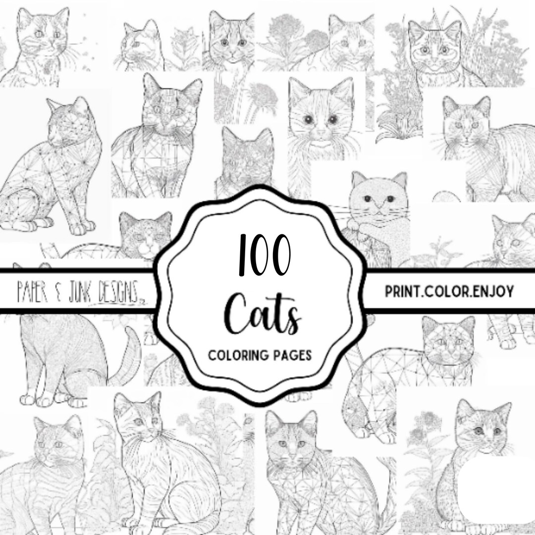 Printable Cats Coloring Pages Set of 100 PDF Format - Etsy