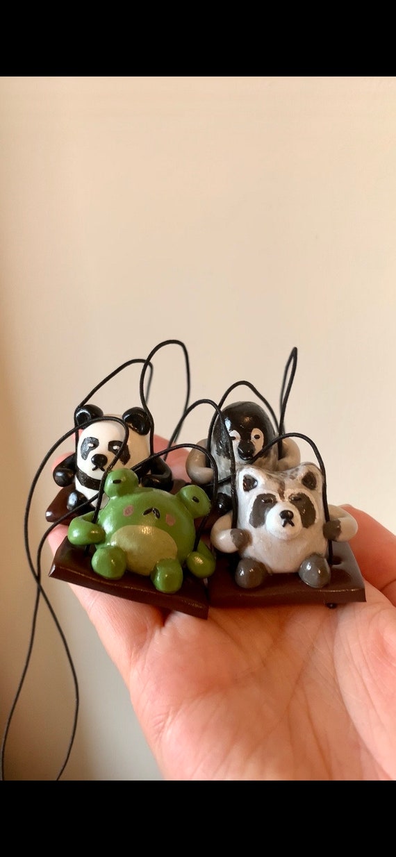 Crochet raccoon car charm rear view mirror, Xmas tree toy, backpack pendant,  cute keychain