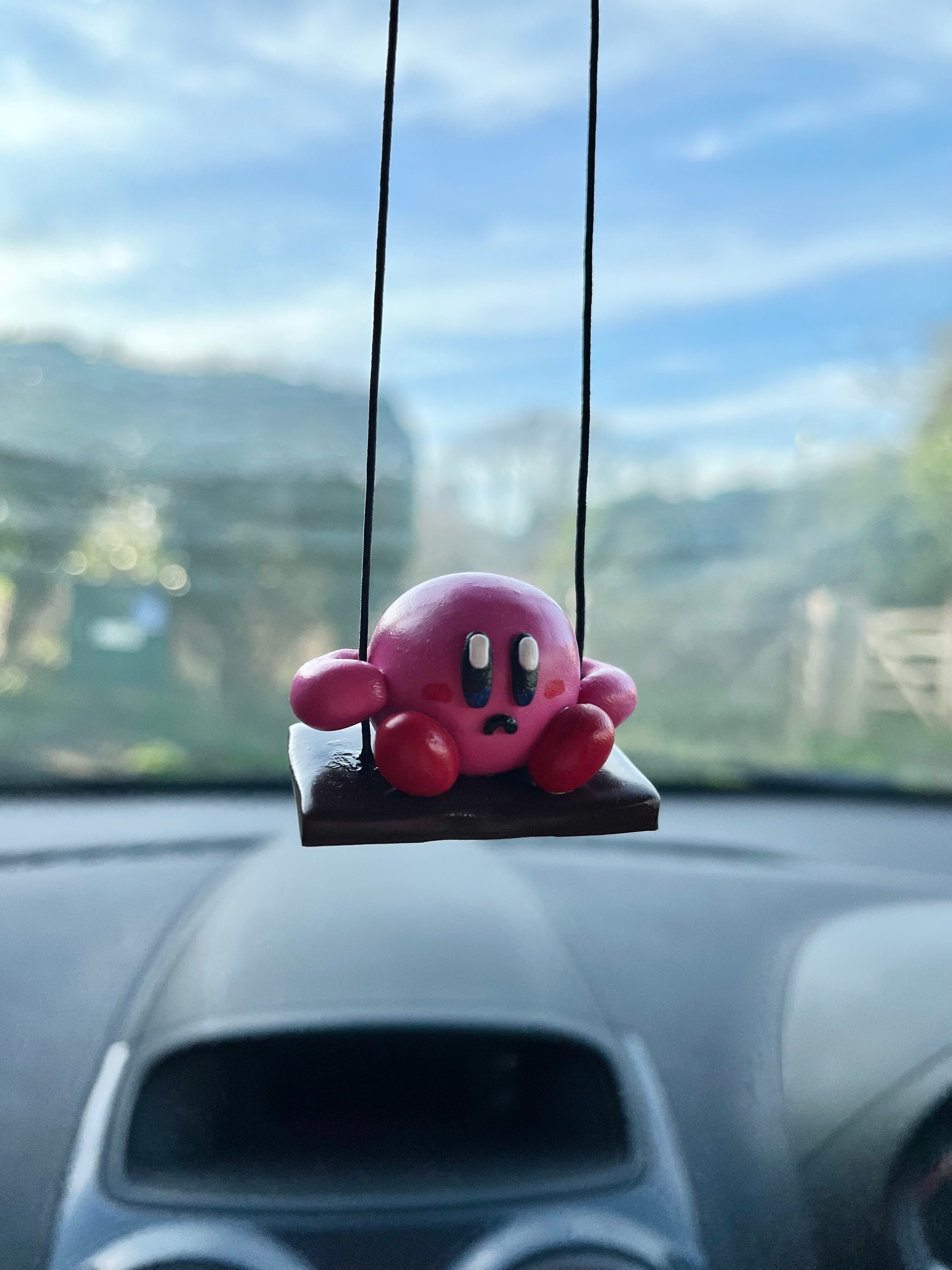 Swinging Kirby Car Figurine, Cute Car Accessory, Kirby Lover Gift