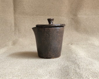 Hand-built stoneware Teapot in cacao shino glaze