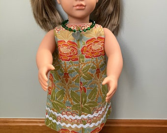 18 inch Doll Dress | Floral Print | Rick Rack | Love Necklace | Handmade | READY TO SHIP!