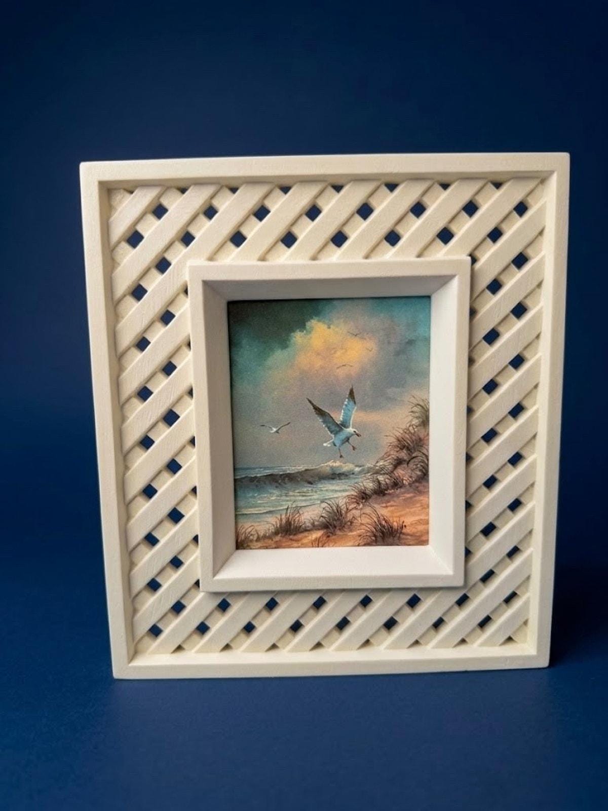 Vintage Homco Set of 2 Seagull Seashore Prints White Lattice Frames 9x8 ...