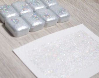 Fancy  | Godet d'aquarelle pailletée | aquarelle holographique blanche | aquarelle scintillante  | fabriquée à la main | cadeau artiste
