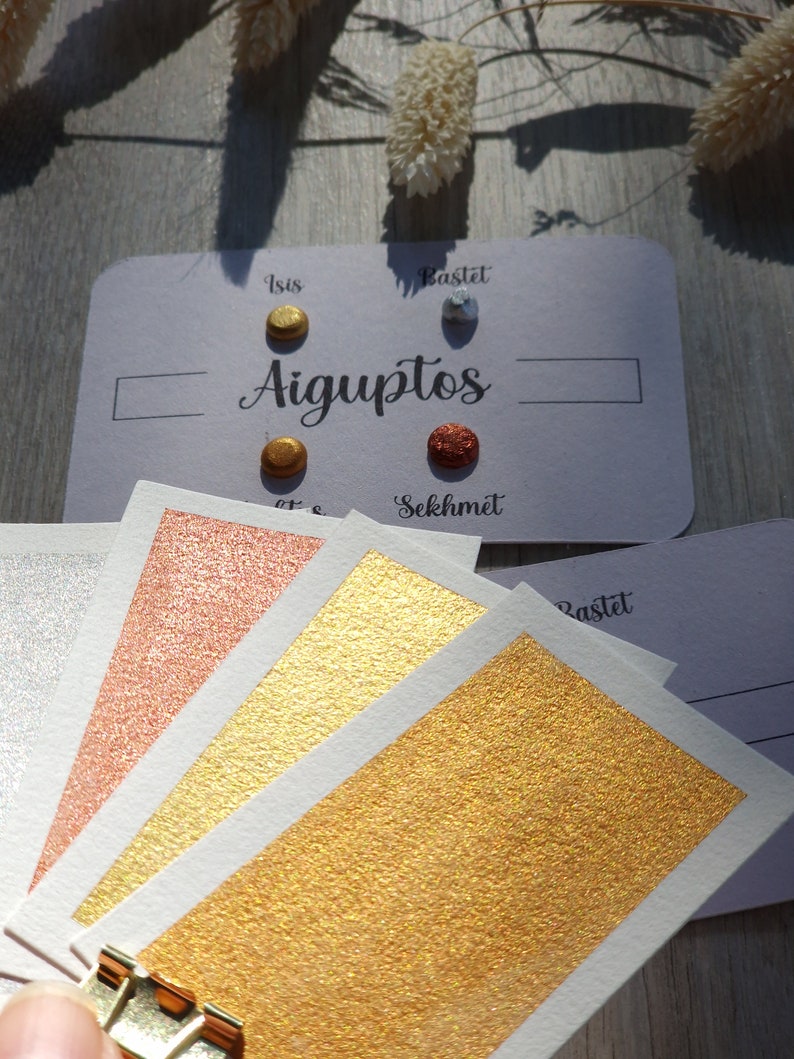 Aiguptos Dot card de 4 aquarelles métallisées aquarelles artisanales peinture pour artiste peinture calligraphie main image 1