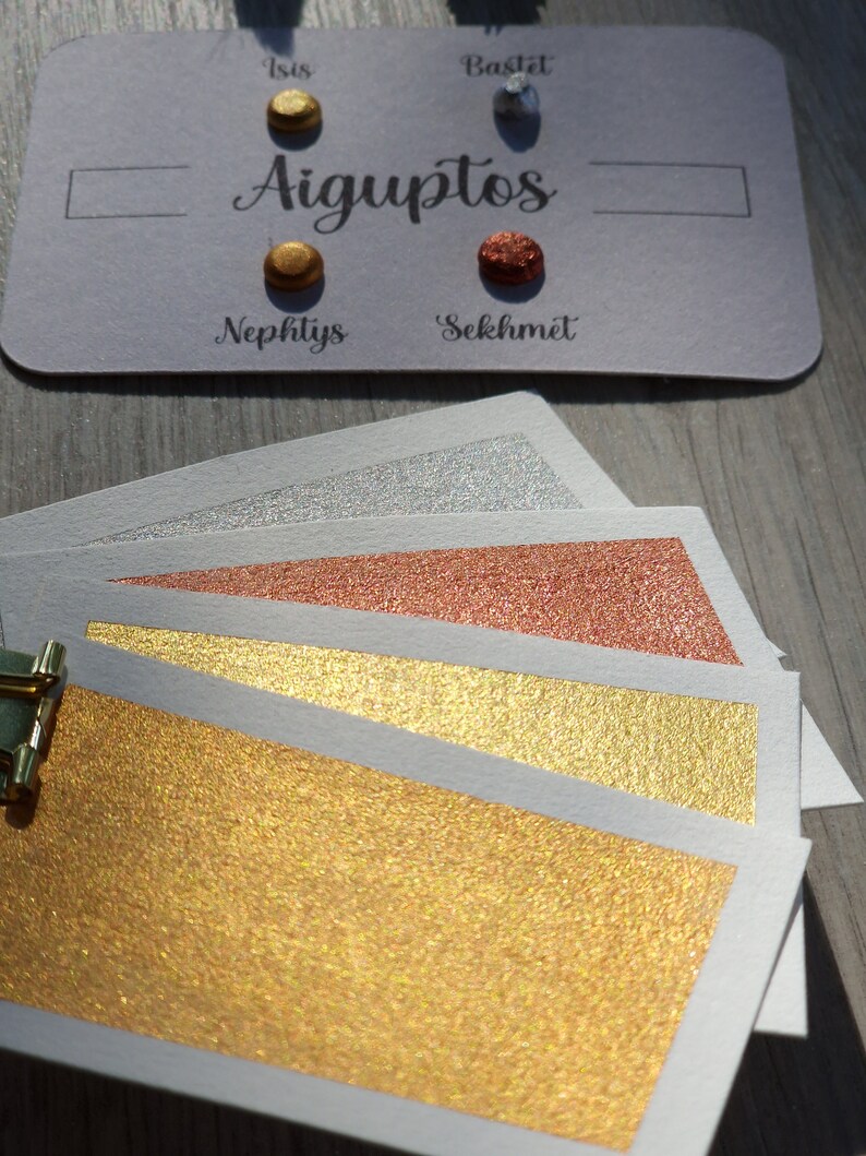 Aiguptos Dot card de 4 aquarelles métallisées aquarelles artisanales peinture pour artiste peinture calligraphie main image 6