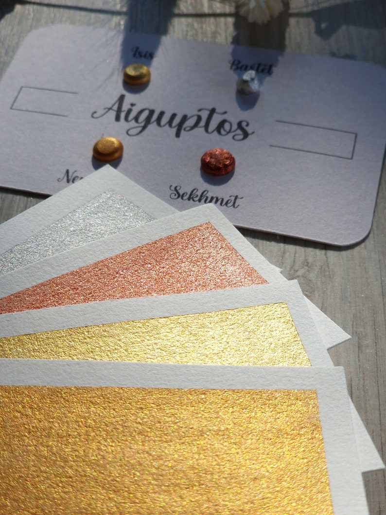 Aiguptos Dot card de 4 aquarelles métallisées aquarelles artisanales peinture pour artiste peinture calligraphie main image 7