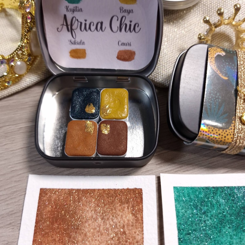 Africa Chic 4 aquarelles effet velours brillantes fait main aquarelle granulation brillante coffret cadeau artiste coloriage adulte image 5