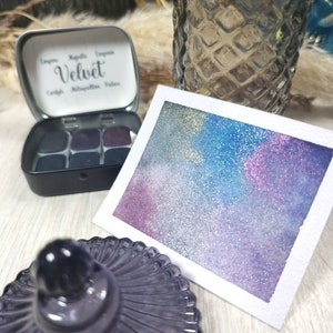 Velvet 6 aquarelles effet velours brillantes fait main aquarelle granulation brillante coffret cadeau artiste coloriage adulte image 1