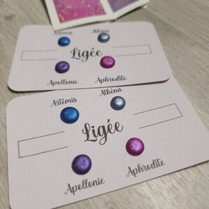 Ligée Dot card 4 aquarelles pailletées rose, bleu, gris et violet aquarelles artisanales fabriqué en France paillette holographique image 10