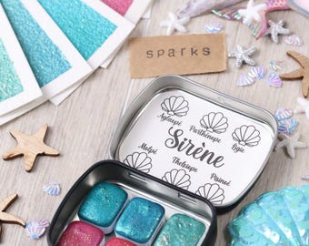 Mermaid - 6 textured watercolors | glitter and snowflake watercolors | metallic and glitter watercolors | handmade watercolor