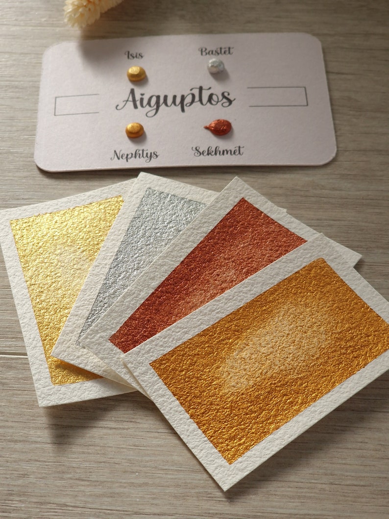 Aiguptos Dot card de 4 aquarelles métallisées aquarelles artisanales peinture pour artiste peinture calligraphie main image 4