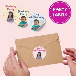Fête d'anniversaire personnalisée pour enfants/invitation/bon sac/autocollants d'étiquettes de décoration de sac à surprises