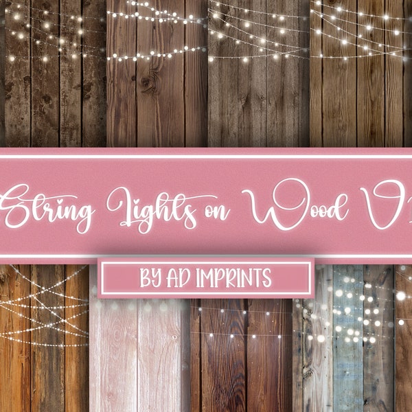 String Lights on Wood Bundle | Boho Wedding Invitation Base | String Lights on Rustic Wood Background | Wedding Koozie Base | Save The Date
