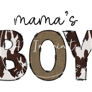Kuh Druck Mamas Junge PNG | Mamas Boy Sublimationsentwurf | Jungen-Shirt PNG | Muttertag PNG | Kinder Becher Png | Kuhfell Mama | Cowboys Png
