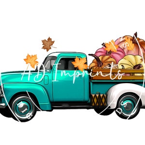 Truck With Pumpkins PNG | Fall Truck Png | Old Truck Sublimation | Blue Farm Truck Png | Turquoise Truck Png | Png File For Sublimation