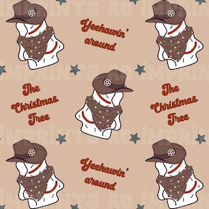 Kerst western cowboy sheriff naadloos patroon voor inpakpapier kinderpyjama set schattige baby jongens onesie cadeau boomtaart digitale download