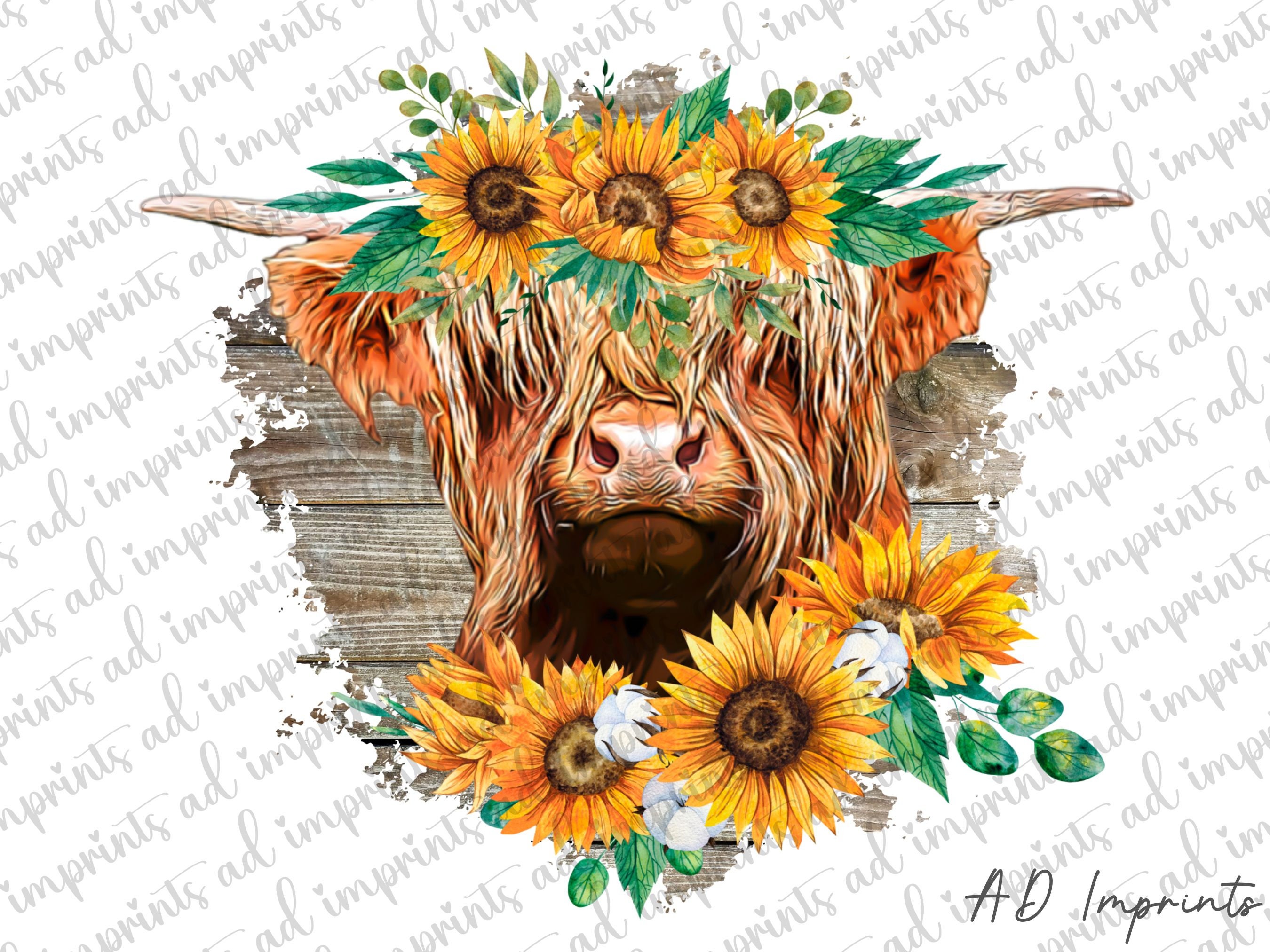 Highland Cow PNG Cow With Sunflowers Png Floral Cow - Etsy