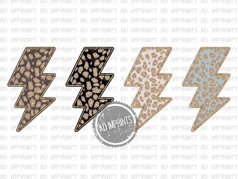 Trendy Leopard Bolt PNG Clipart Bundle Gold Glitter Cheetah Print