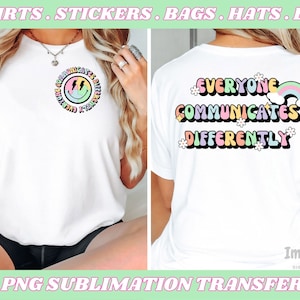 Jeder spricht etwas anders PNG Autismus Bewusstsein Monat Mama Shirt Non verbal Lehrer spezielle Bedürfnisse Sublimation Design Digital Download