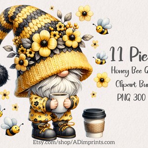 Honey Bee Gnome Party Invitations Clipart Bundle Gnome Classroom Decor Clipart Coffee Lover Gnome Honey Bee Clipart Acuarela Gnomo PNG