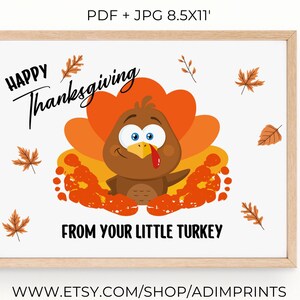 Leuke Thanksgiving Turkije baby voetafdruk afdrukbare Kid Art herfst peuter handafdruk cadeau geheugen aandenken voor moeder grootouder digitale download