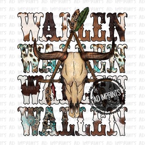 Wallen PNG | Stacked Wallen Sublimation Design | Turquoise and Cowhide Clipart | Boho Cow Skull | Western Bull Skull | Bleached Shirt Design