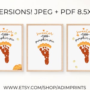 Thanksgiving Baby Footprint Pumpkin Pie Printable Kid Art Fall Toddler Handprint Gift Memory Keepsake For Mom Grandparent Digital Download