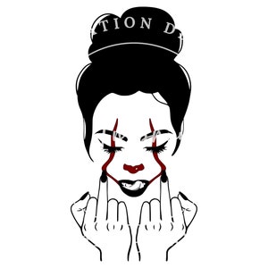 Payaso de dedo medio SVG / Sublimación de payaso malvado / Archivo de corte de payaso aterrador / Payaso femenino / Halloween / Descarga digital