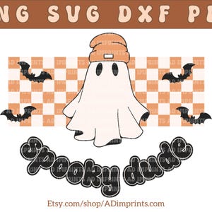 Cara assustador Retro Halloween Fantasma fofo usando gorro xadrez Menino Doces ou travessuras Bolsa Temporada assustadora Download digital Svg Png Sublimação