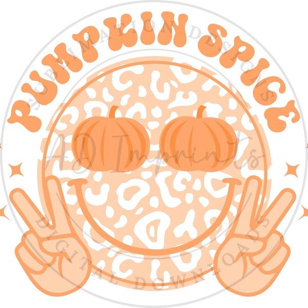 Pumpkin Spice SVG | Leopard Smile Face SVG | Retro Happy Face PNG | Boho Fall Sublimation | Thanksgiving | Pumpkin Season | Digital Download