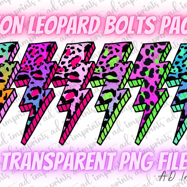 Neon Leopard Lightning Bolt Bundle | Leopard Bolt Sublimation | Lightning Bolts Clipart | Hand Drawn | Doodle | Screen Print | Digital Files